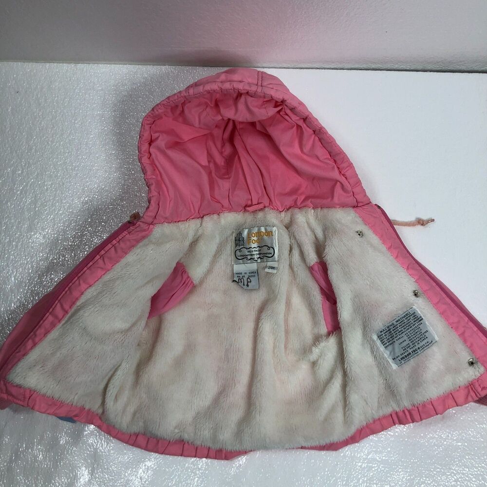 London Fog Vintage 1990's Baby Girl Puffer Coat Pink Zipper Hood Size 24 Months - Picture 7 of 10